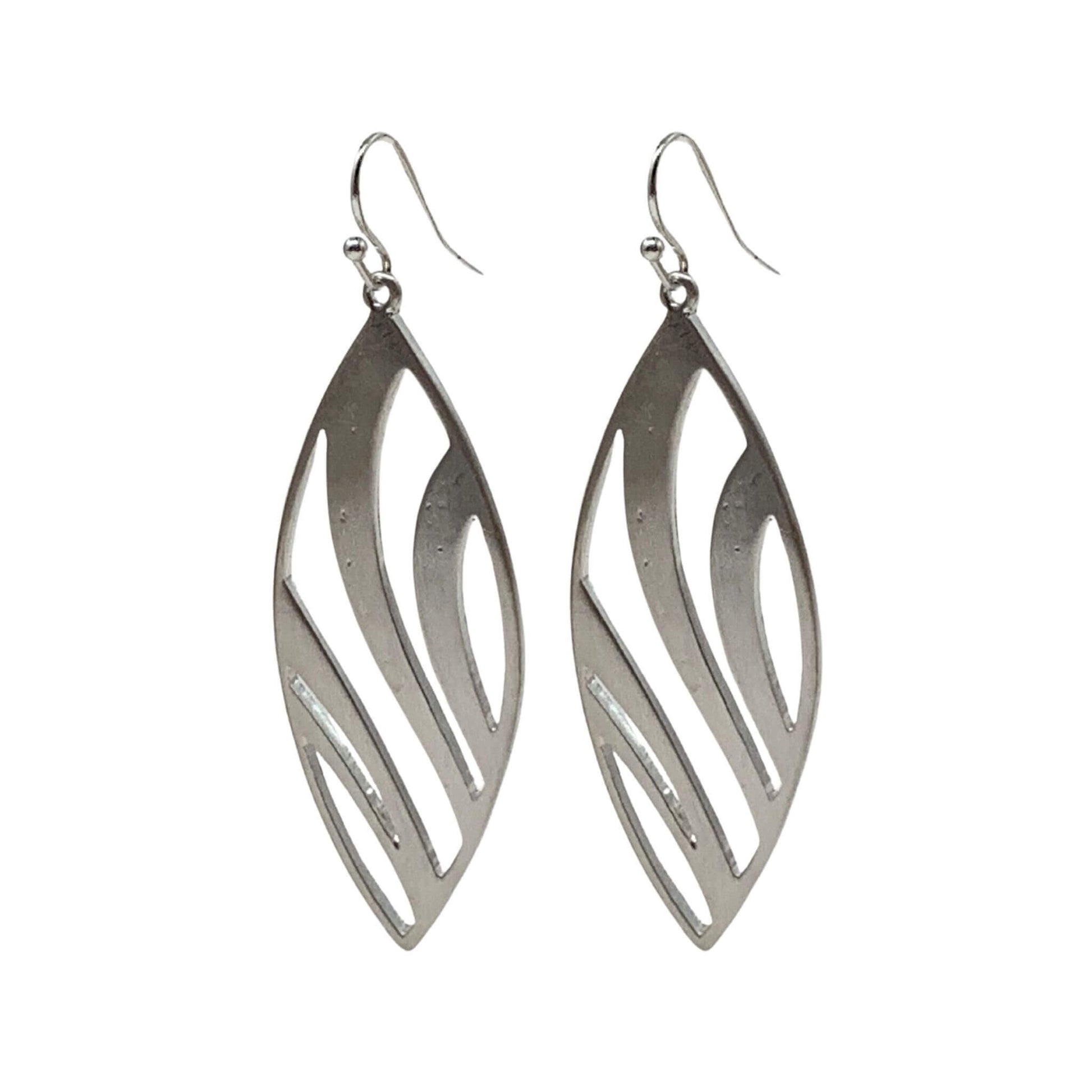 Silver Satin Striped Teardrop Earrings - Elegant Jewelry for Women