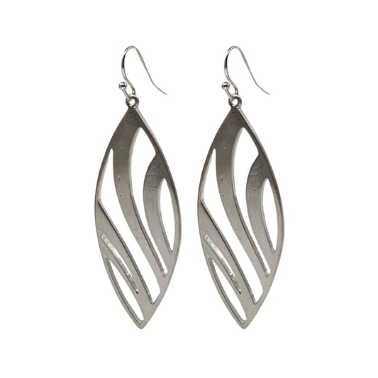 Silver Satin Striped Teardrop Earrings - Elegant Jewelry for Women