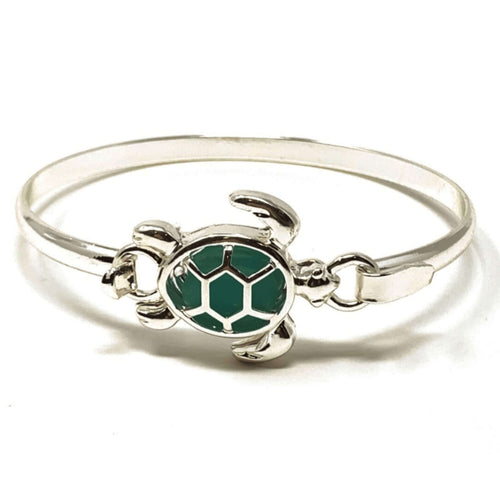 Silver Sea Turtle Bracelet With Green Sea Glass
