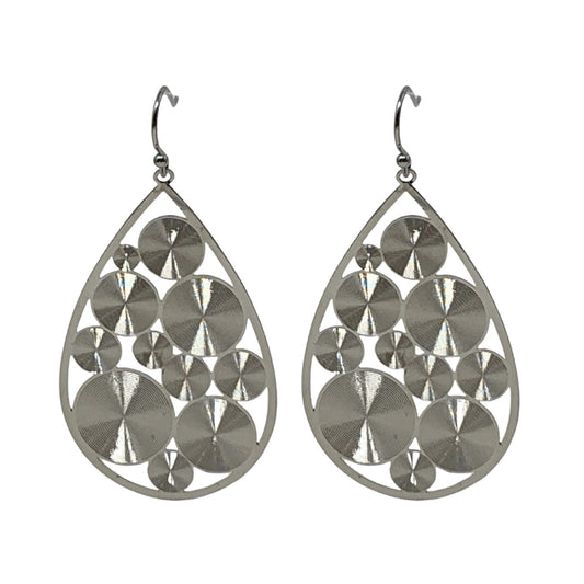 Silver dangle teardrop earrings with mini spiral discs