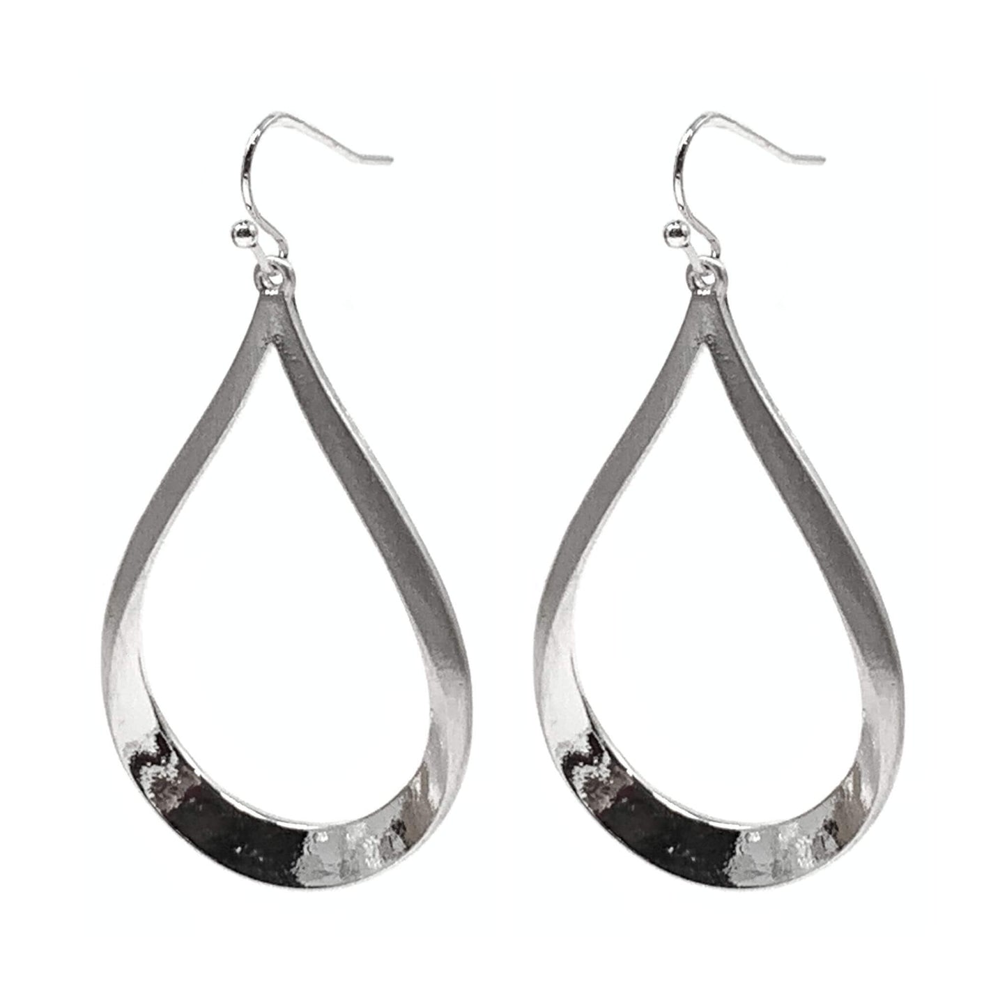 Dangling silver teardrop hoop earrings