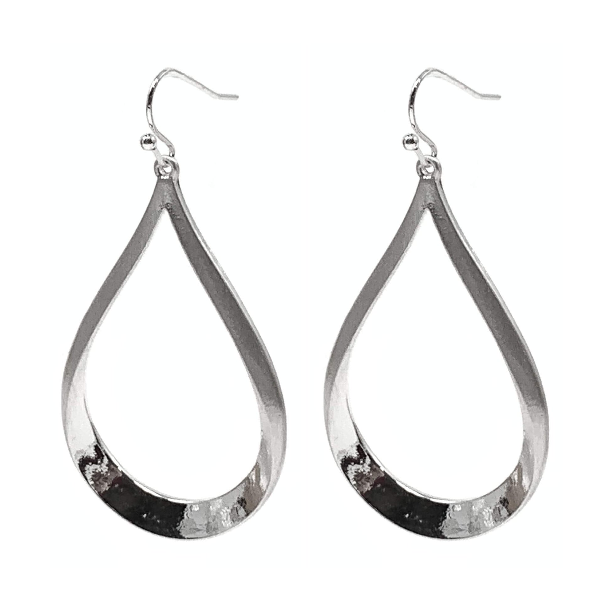 Dangling silver teardrop hoop earrings