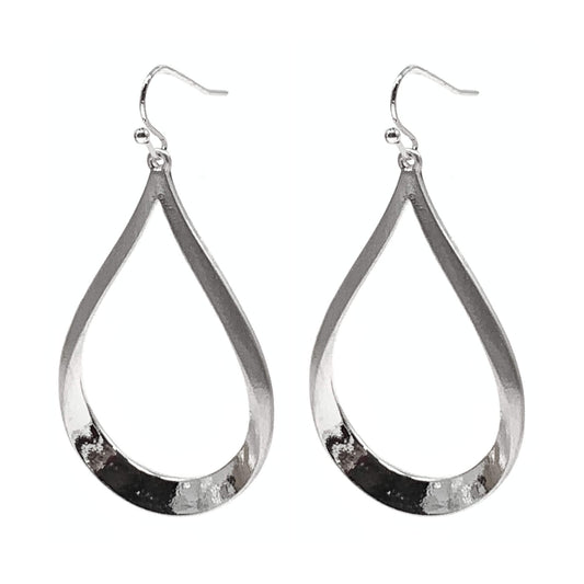 Dangling silver teardrop hoop earrings