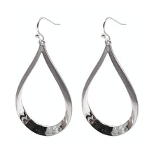 Dangling silver teardrop hoop earrings
