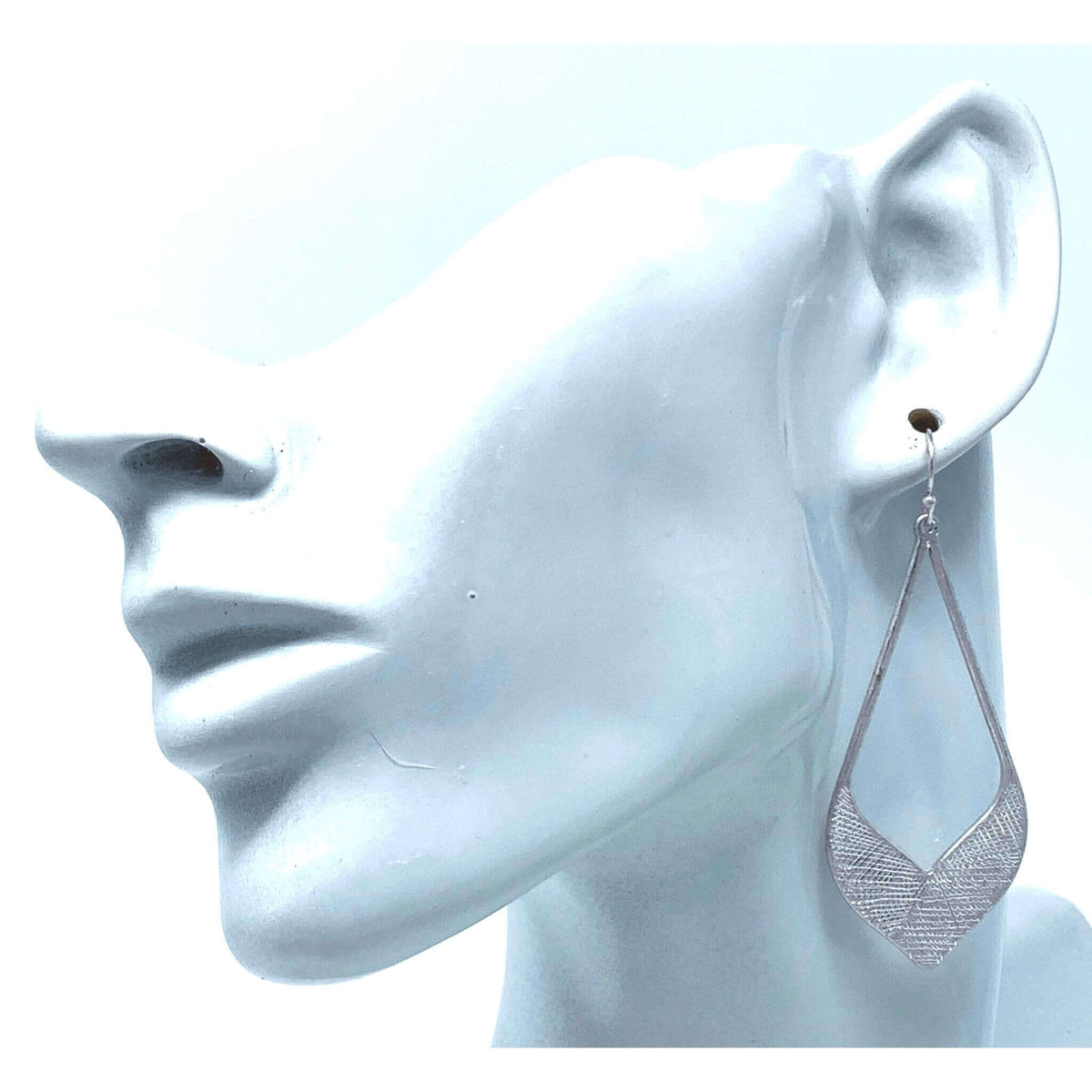 Silver Textured Dangle Teardrop Earrings - Fashion Costume Jewelry