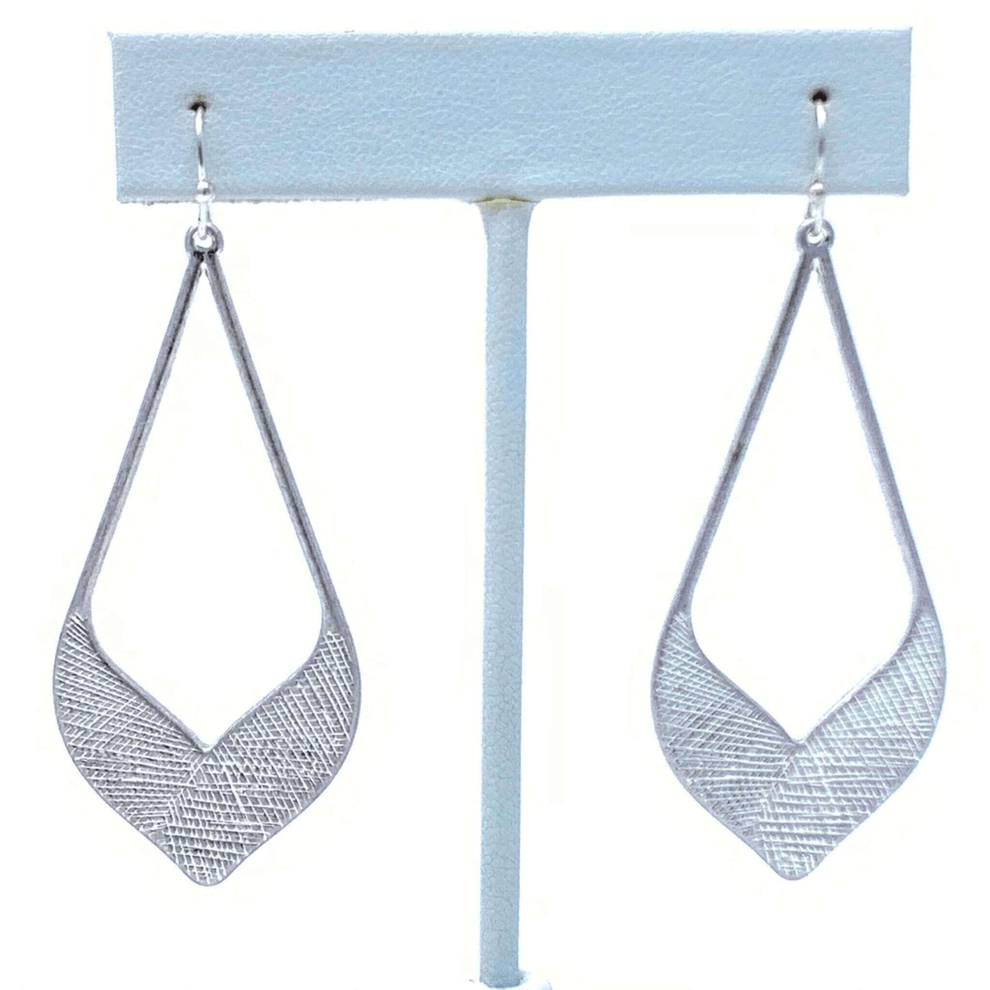 Silver Textured Teardrop Statement Earrings - Costume Fashion Jewelry