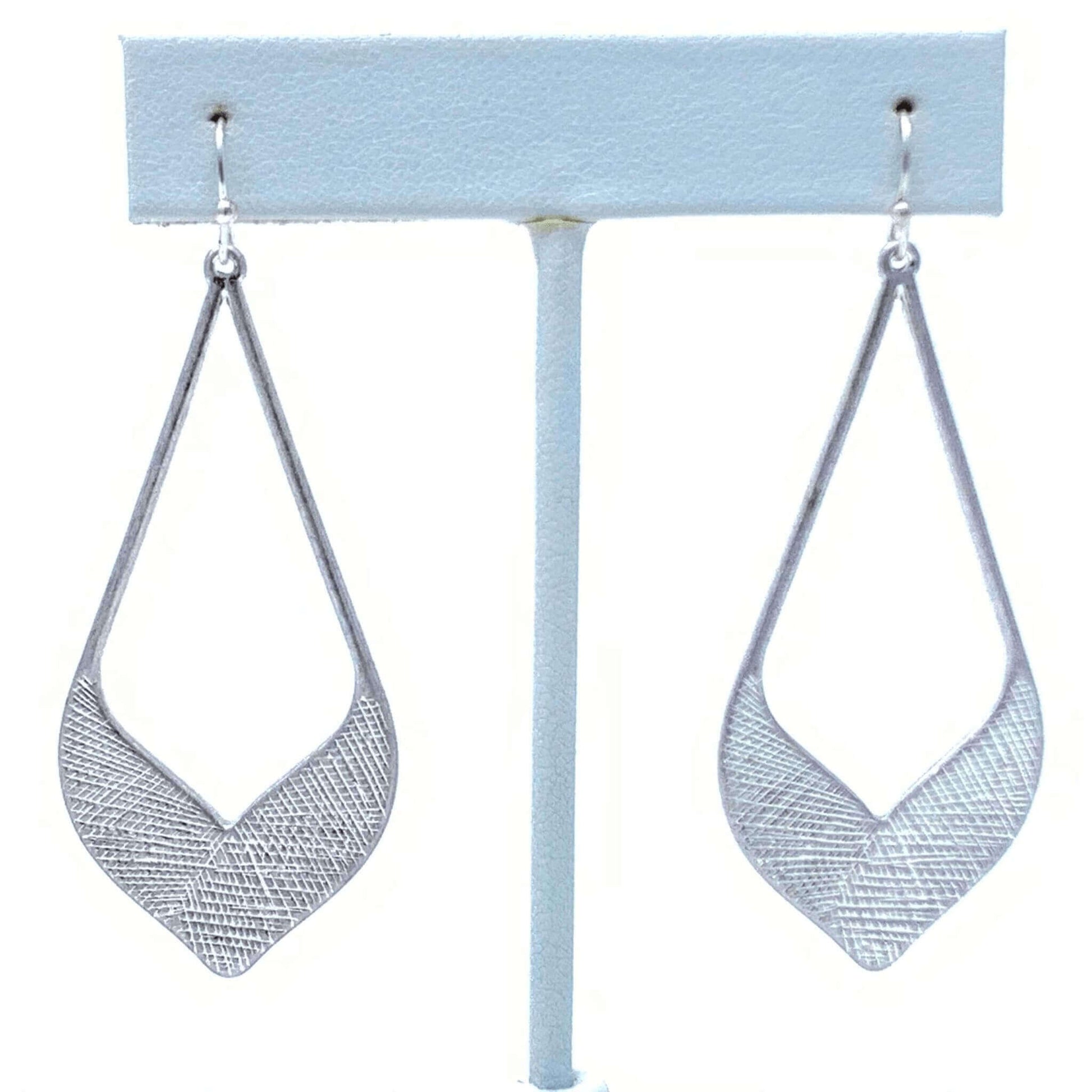 Silver Textured Teardrop Statement Earrings - Costume Fashion Jewelry