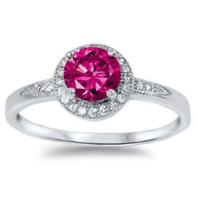 Solitaire Halo Cubic Zirconia Red Ruby Ring In Sterling Silver
