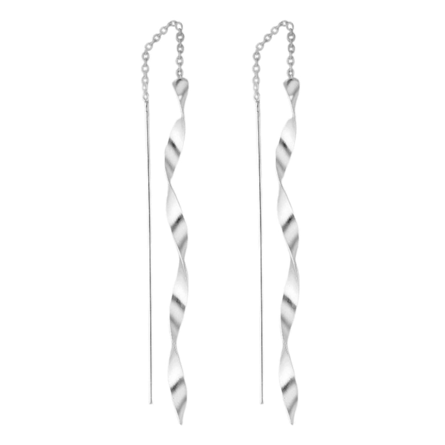 Spiral Twist Threader Earrings In Sterling Silver