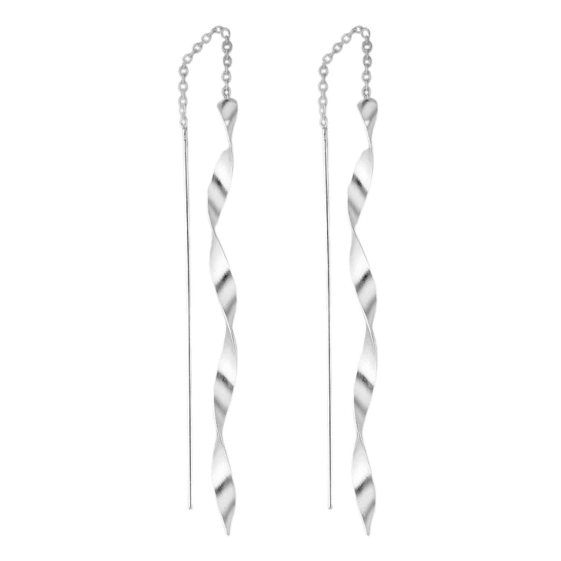 Spiral Twist Threader Earrings In Sterling Silver