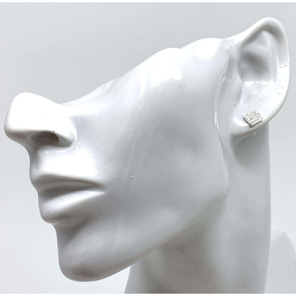 Square Stud Hammered Silver Earrings