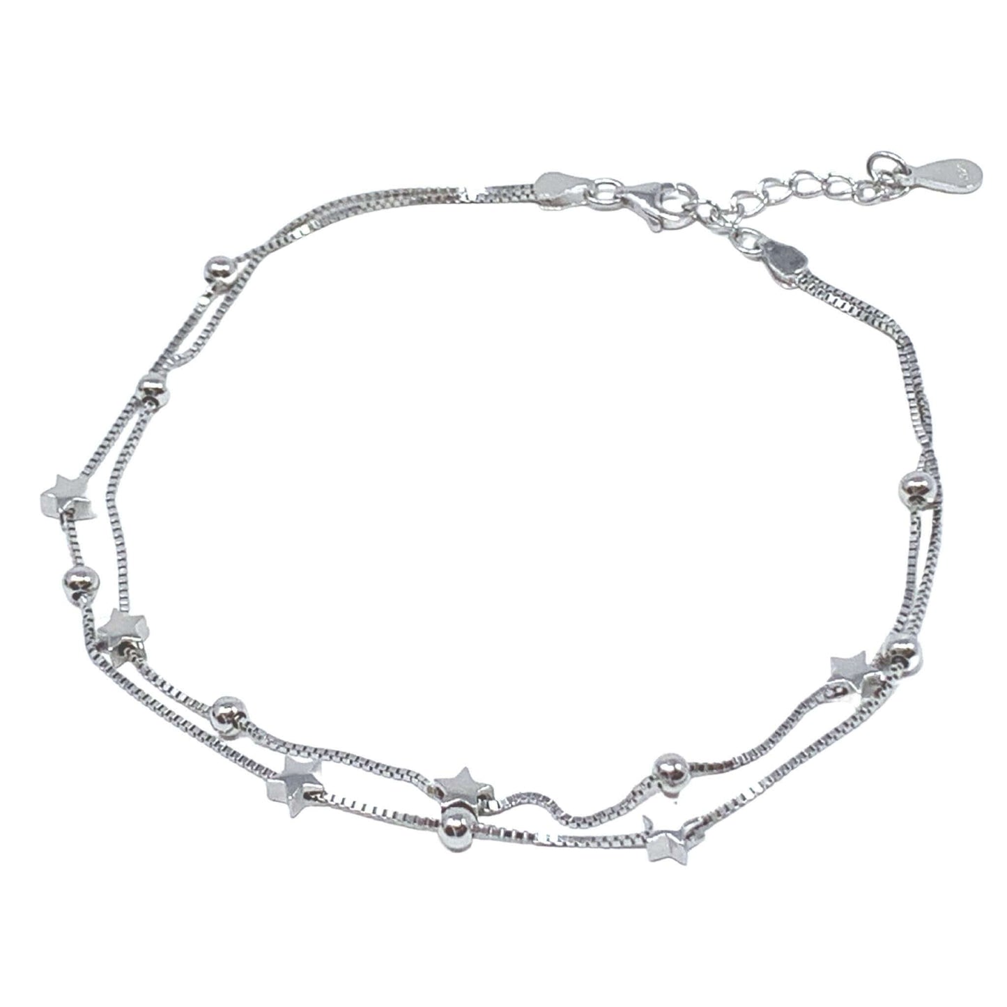 Star & Ball Beaded Sterling Silver Anklet Bracelet