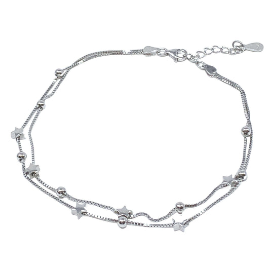 Star & Ball Beaded Sterling Silver Anklet Bracelet