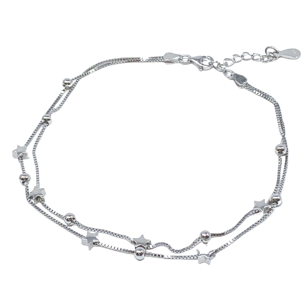 Star & Ball Beaded Sterling Silver Anklet Bracelet
