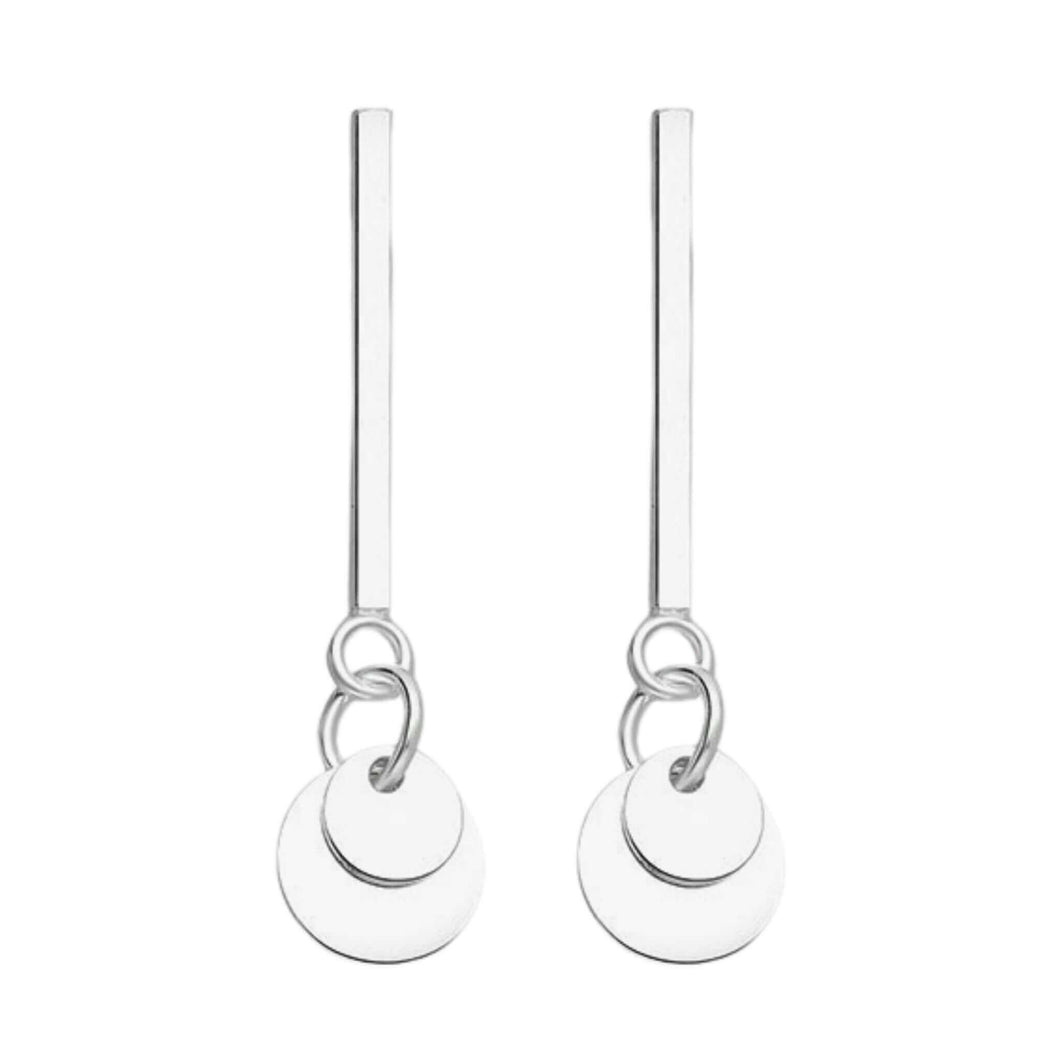 Sterling Silver Bar Stud Earrings With Circle Disc