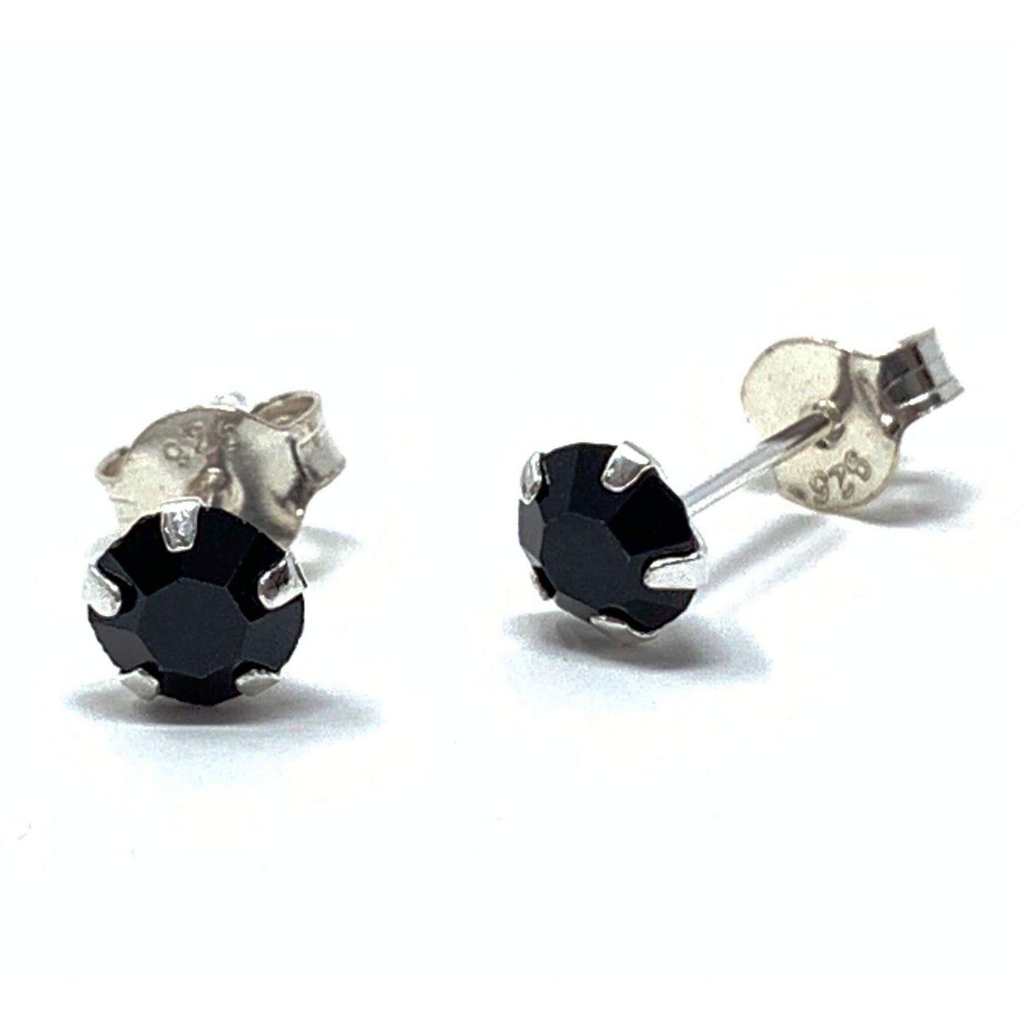 Sterling Silver Black Onyx Cubic Zirconia Stud Earrings - SeaSpray Jewelry