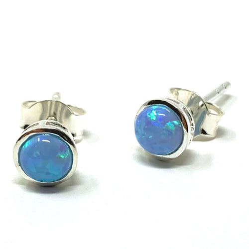 Bezel Sterling Silver Blue Opal Stud Earrings