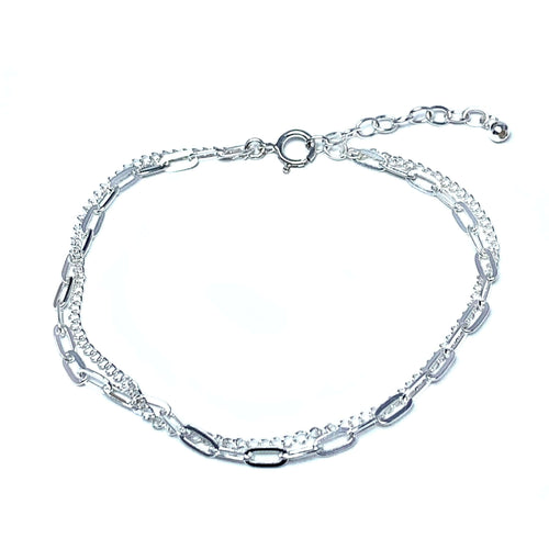 Sterling Silver Chain Link Double Layered Bracelet - Fine Jewelry