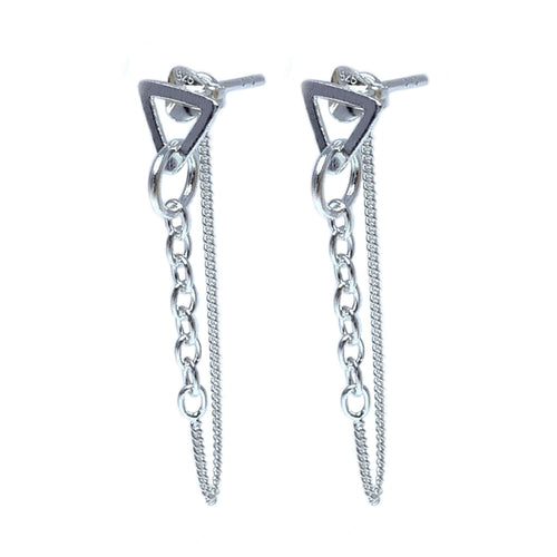 Sterling Silver Chain And Triangle Stud Earrings - Fine Jewelry