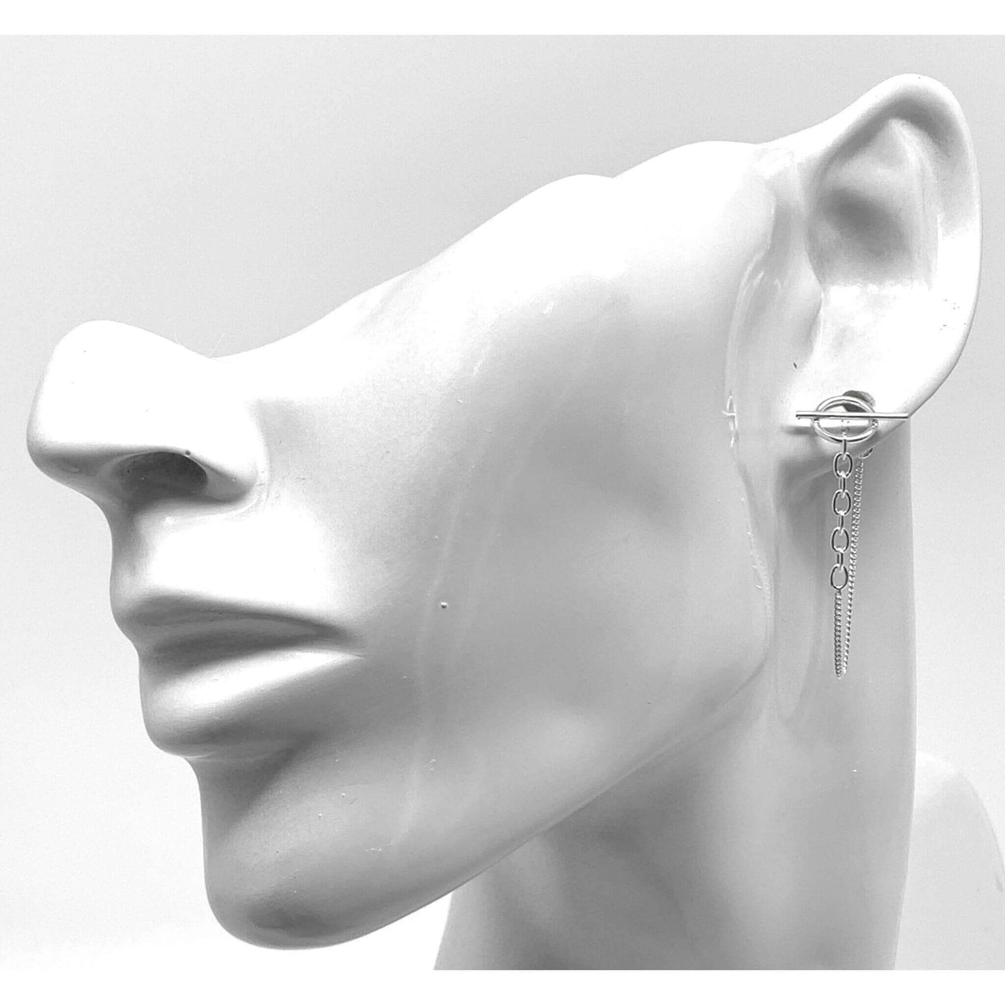 Sterling Silver Circle Bar Chain Earrings