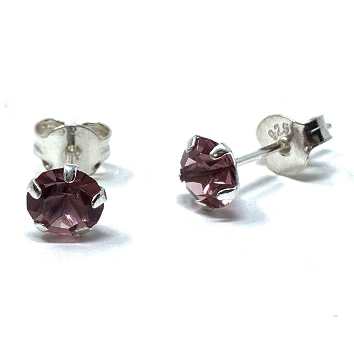 Sterling Silver Stud Cubic Zirconia Dark Purple Earrings