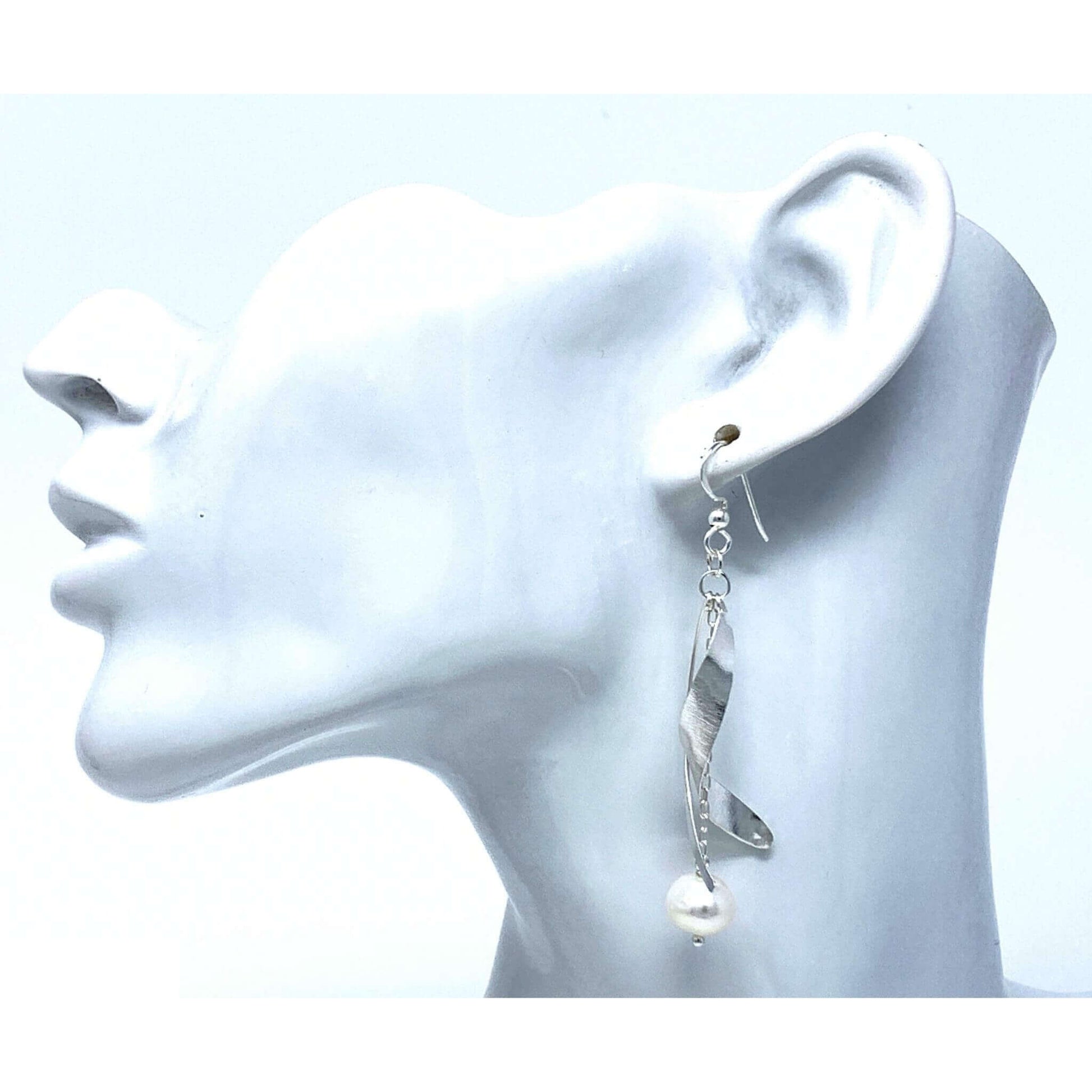 Sterling Silver Freshwater Pearl Twist Earrings