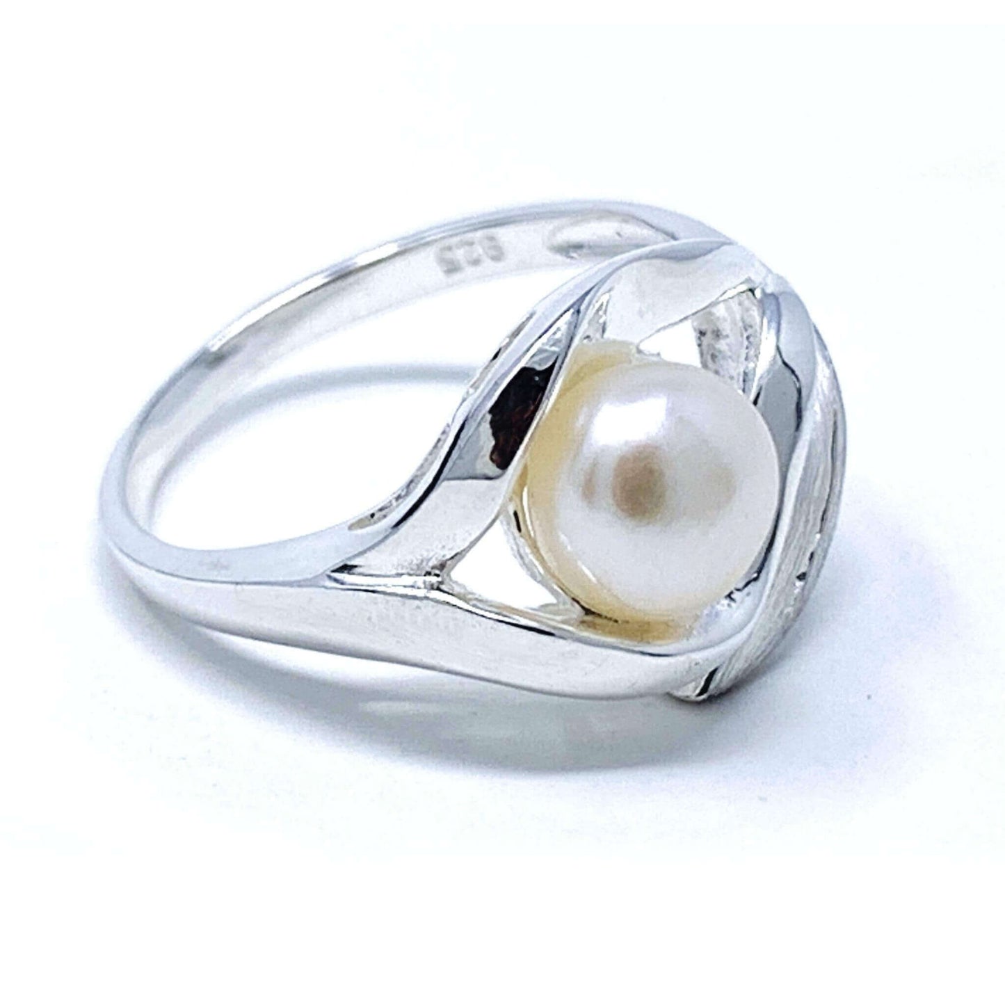 Sterling Silver Leaf Pearl Ring For Women