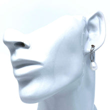 Sterling Silver Stud Dangly Pearl &amp; CZ Earrings
