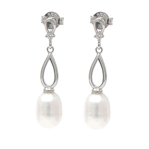 Freshwater Pearl & Cubic Zirconia Sterling Silver Stud Earrings