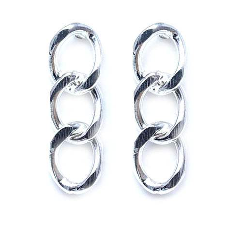 Sterling Silver Three Link Stud Earrings - Fine Jewelry