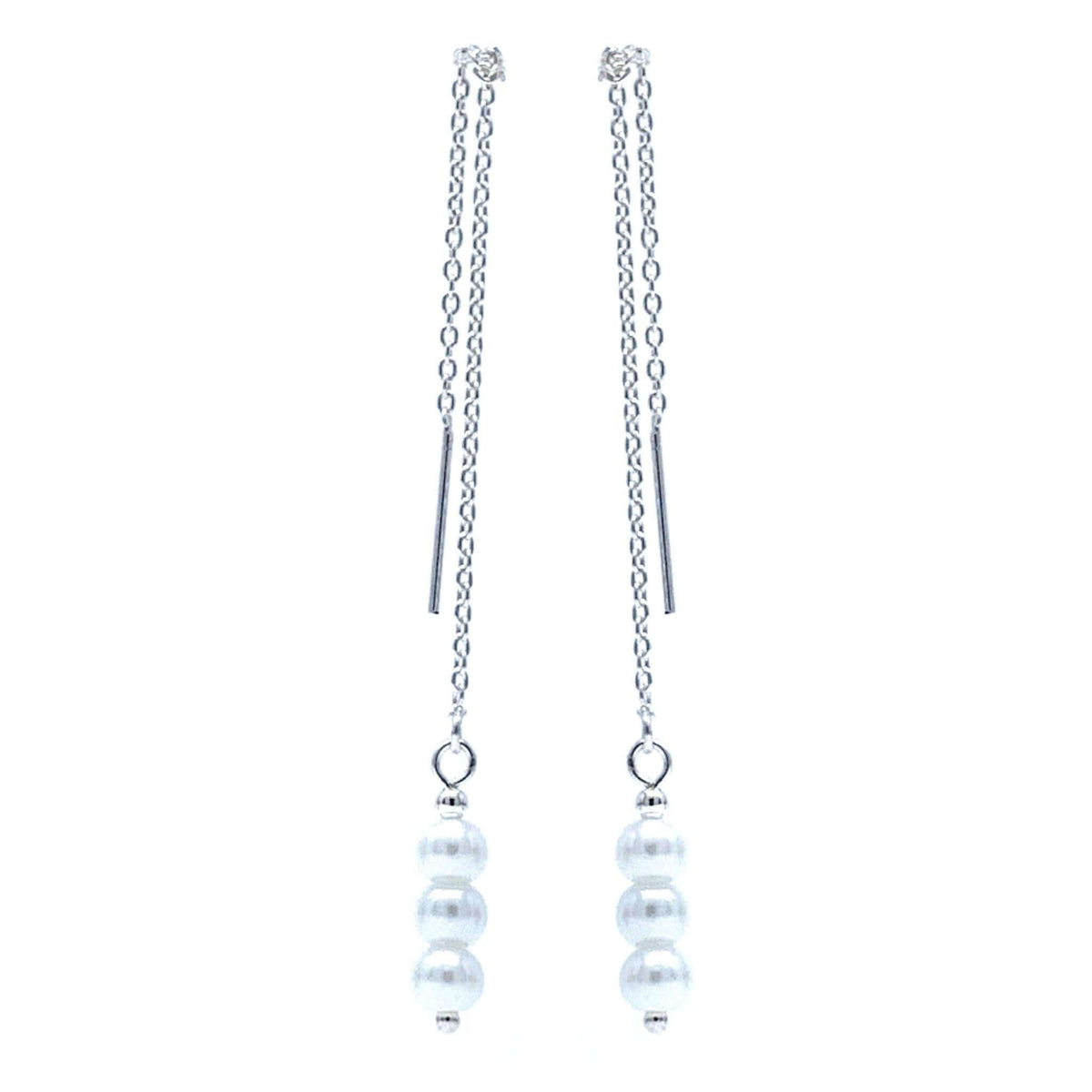 Sterling Silver White Pearl Threader Earrings - SeaSpray Jewelry