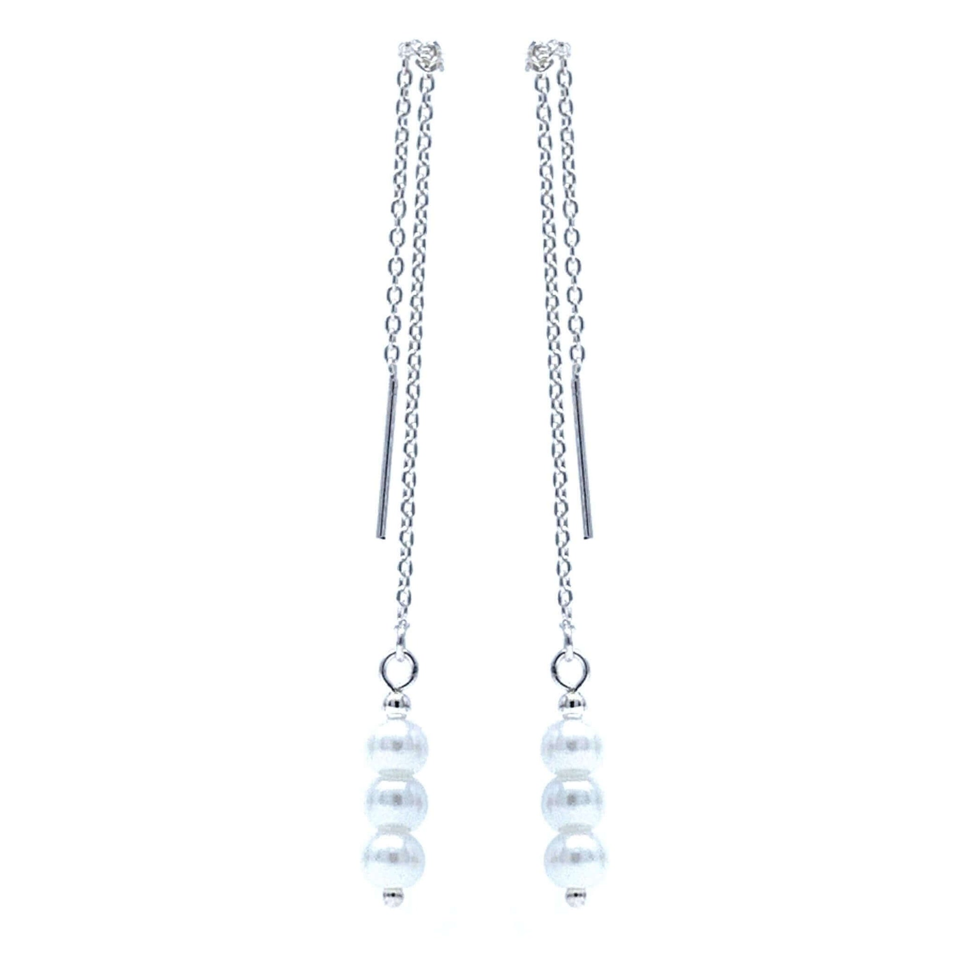 Sterling Silver White Pearl Threader Earrings - SeaSpray Jewelry