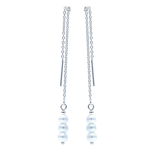 Sterling Silver White Pearl Threader Earrings - SeaSpray Jewelry