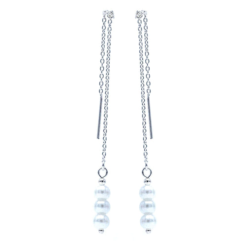 Sterling Silver White Pearl Threader Earrings - SeaSpray Jewelry