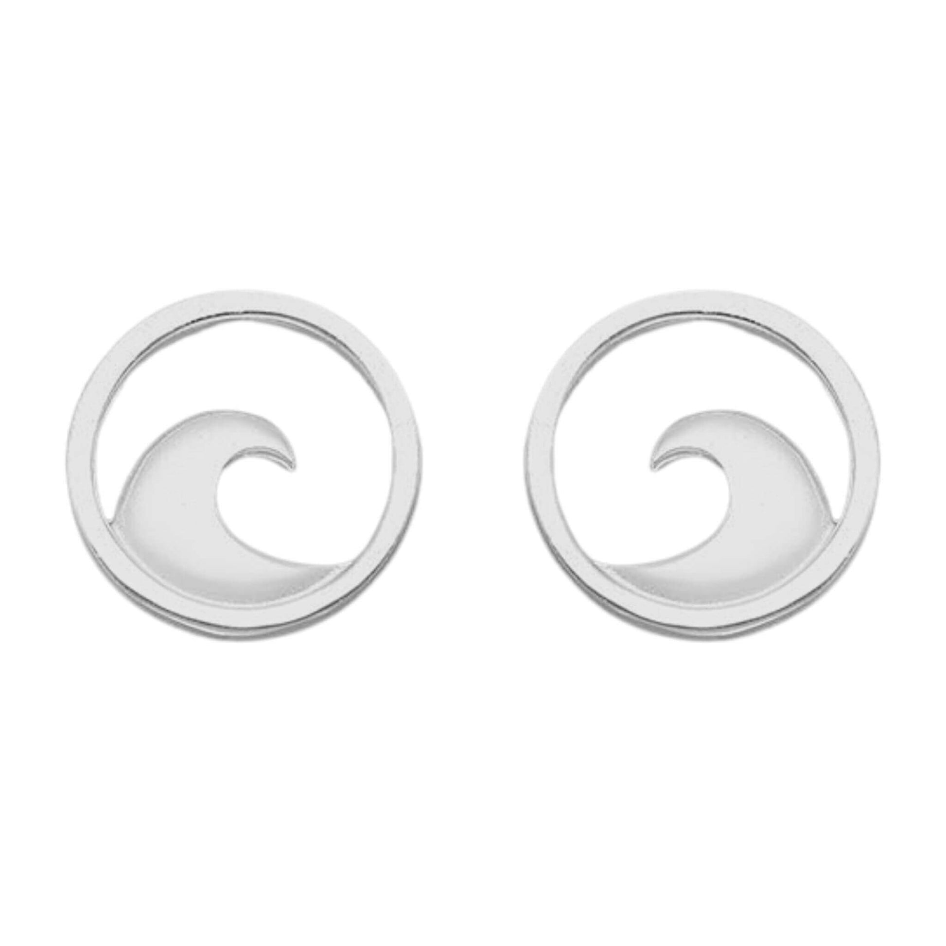 Stud Ocean Wave Earrings In Sterling Silver