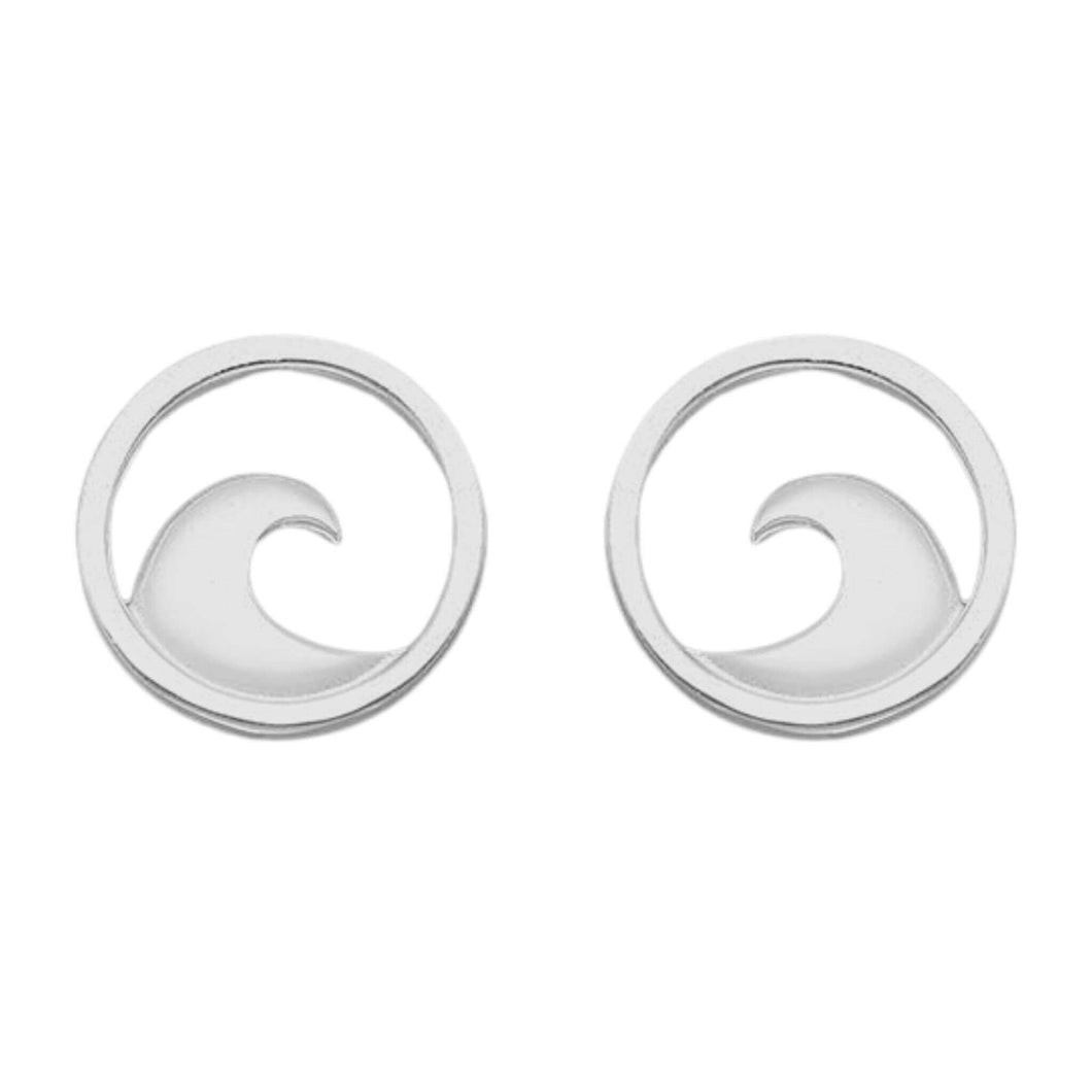 Stud Ocean Wave Earrings In Sterling Silver