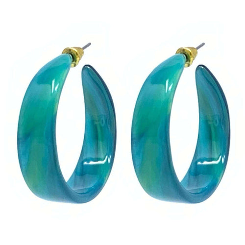Teal Green Swirl Resin Hoop Earrings - Fashion Jewelry