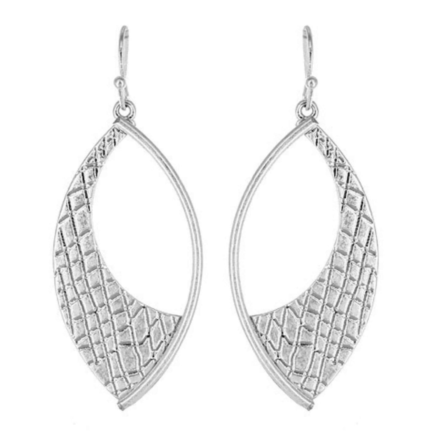 Textured Worn Silver Teardrop Earrings - Marquise Shape Earrings