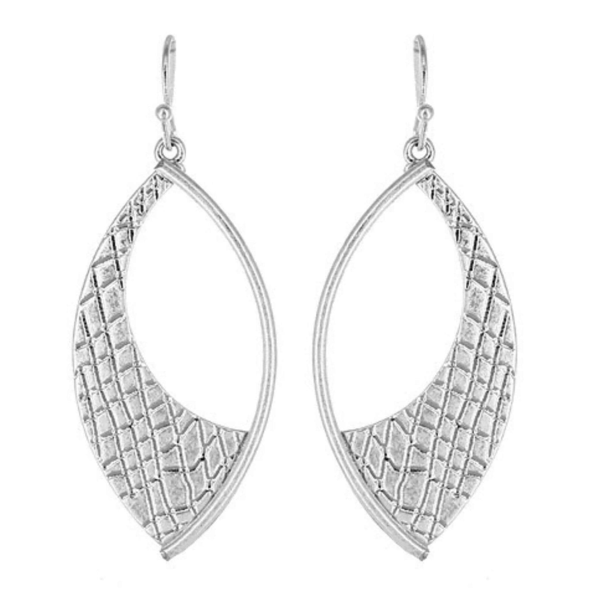 Textured Worn Silver Teardrop Earrings - Marquise Shape Earrings