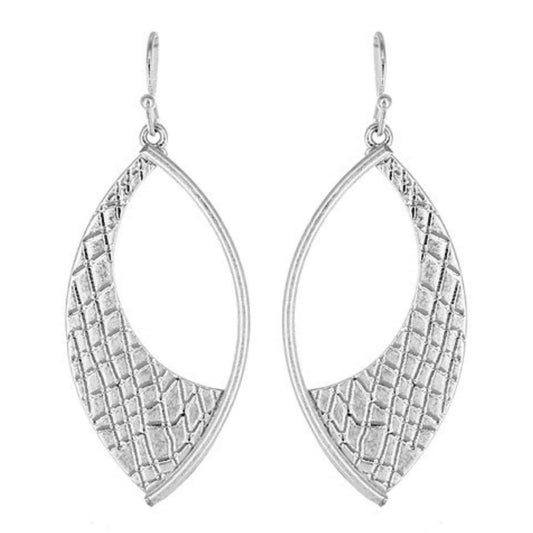 Textured Worn Silver Teardrop Earrings - Marquise Shape Earrings