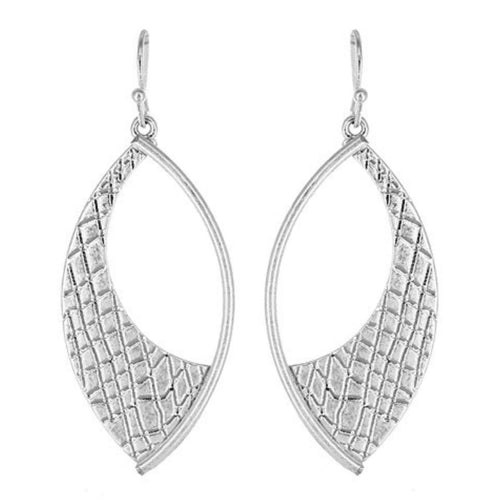 Textured Worn Silver Teardrop Earrings - Marquise Shape Earrings