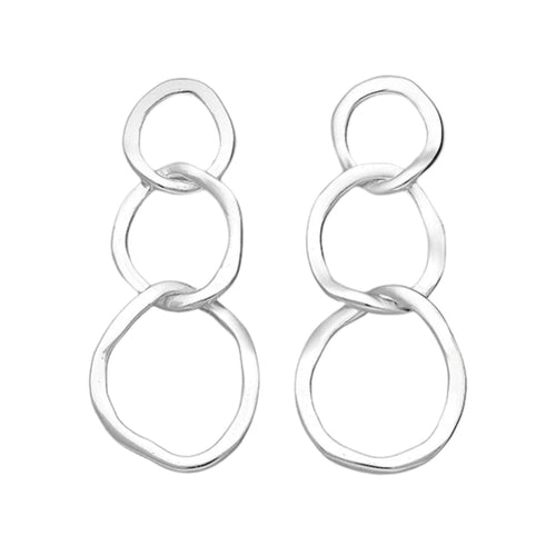 Three Hammered Link Stud Earrings In Sterling Silver