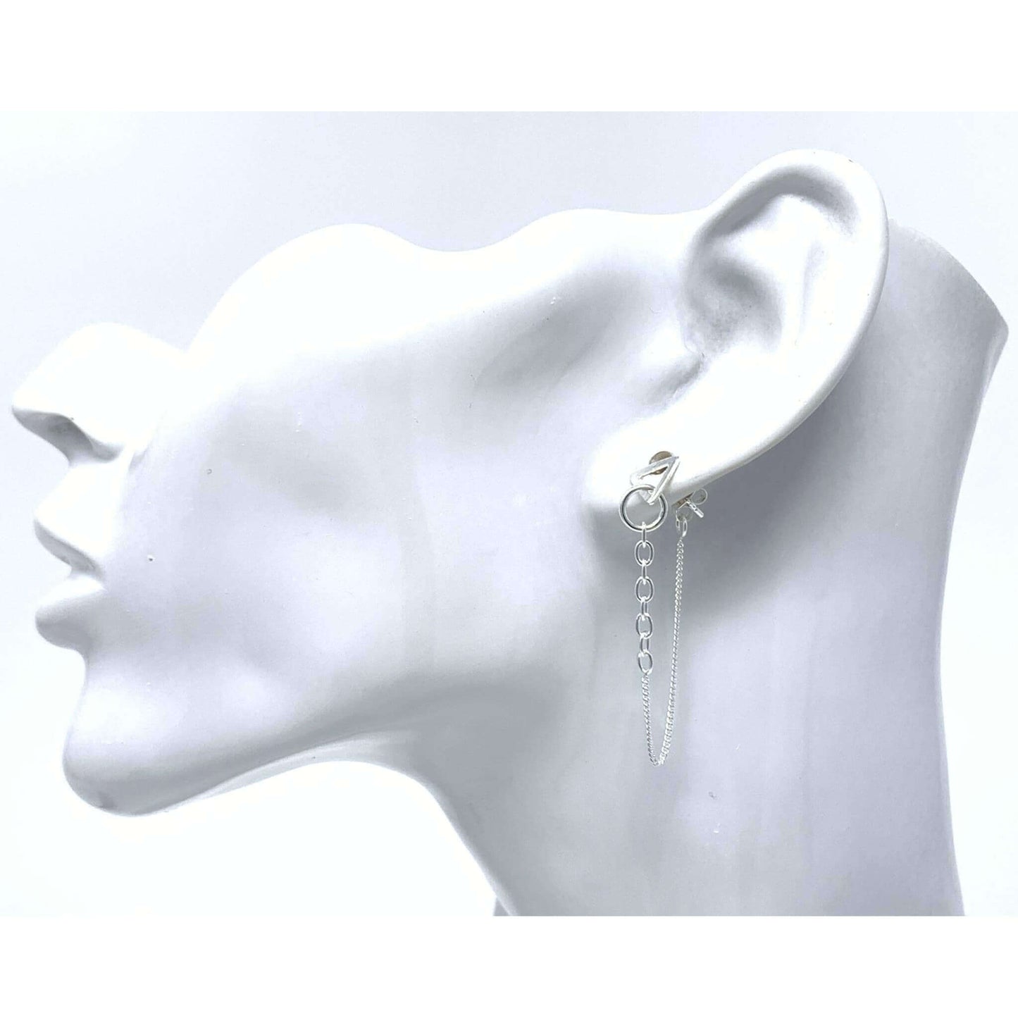 Triangle Chain Link Sterling Silver Earrings - Stud Earrings