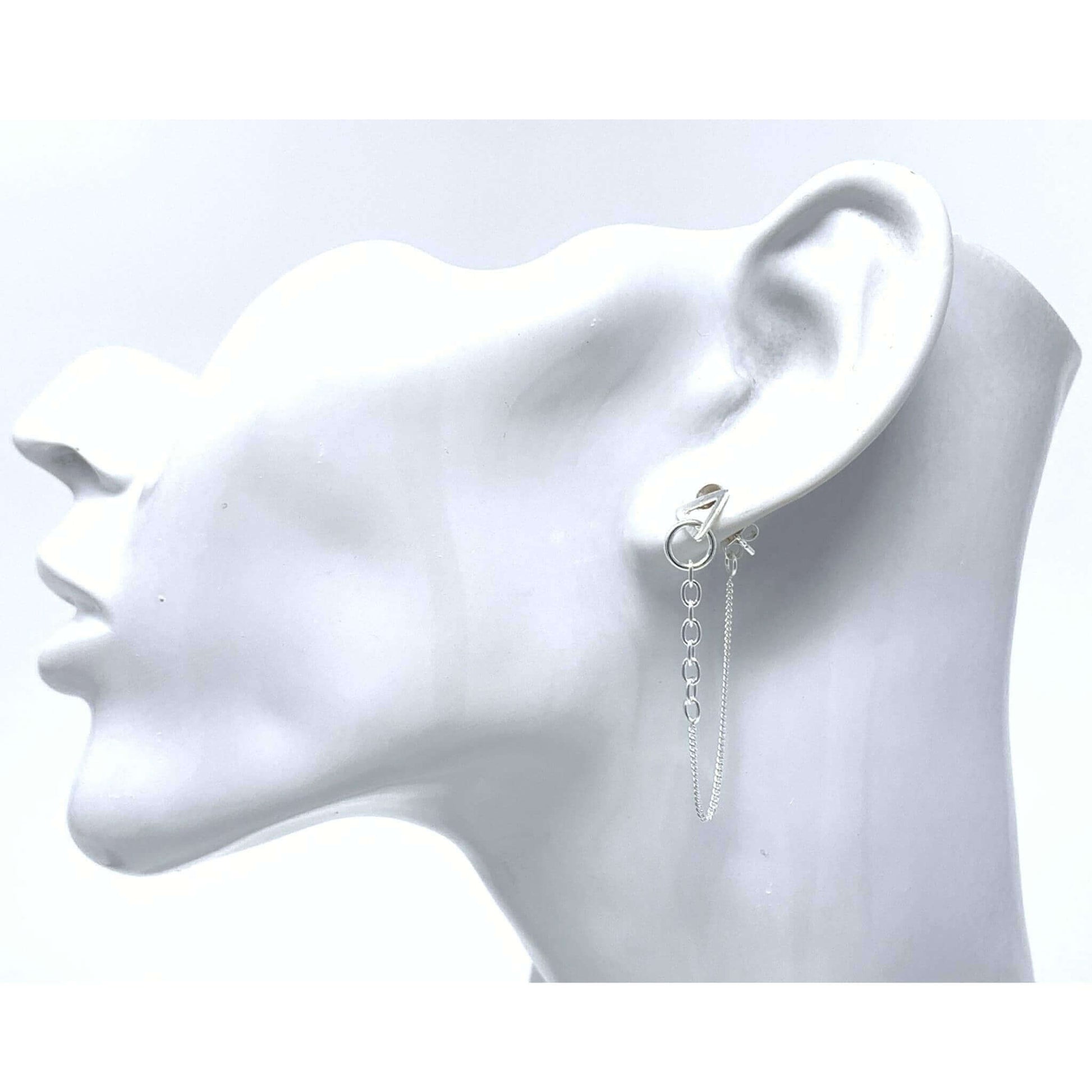 Triangle Chain Link Sterling Silver Earrings - Stud Earrings
