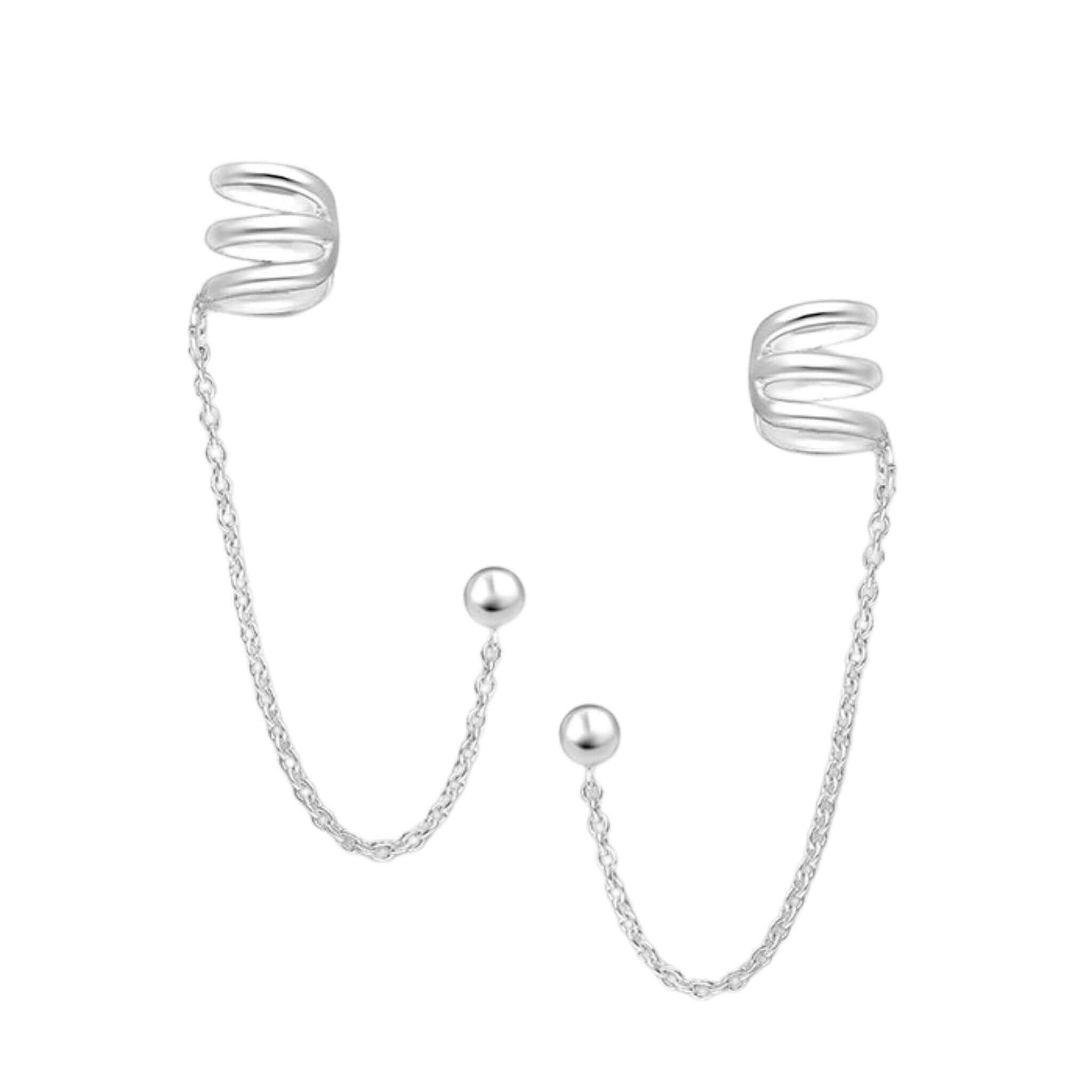 925 Silver Triple Band Ear Cuff Chain Earrings Fashion Women