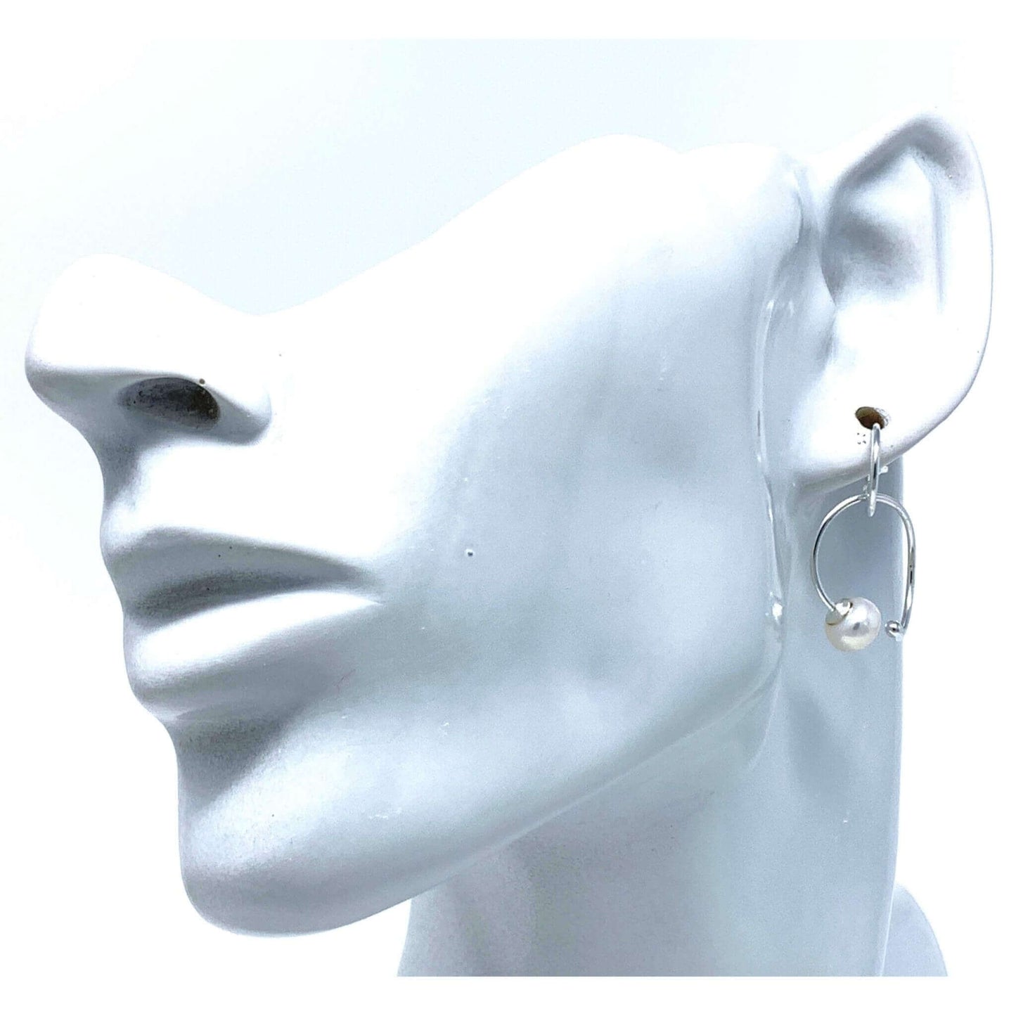 Twisted Sterling Silver Hoop Pearl Earrings