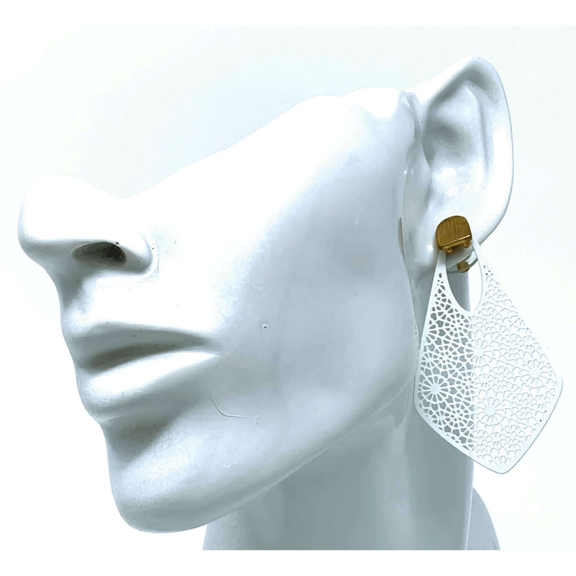 White Filigree Teardrop Earrings - Costume Fashion Jewelry