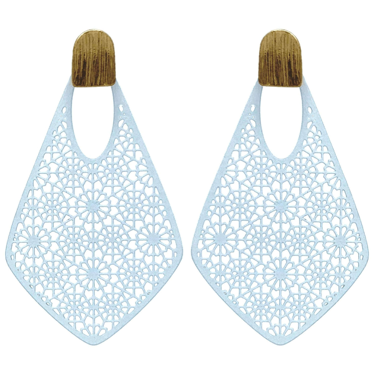 White Filigree Teardrop Stud Earrings - Costume Fashion Jewelry