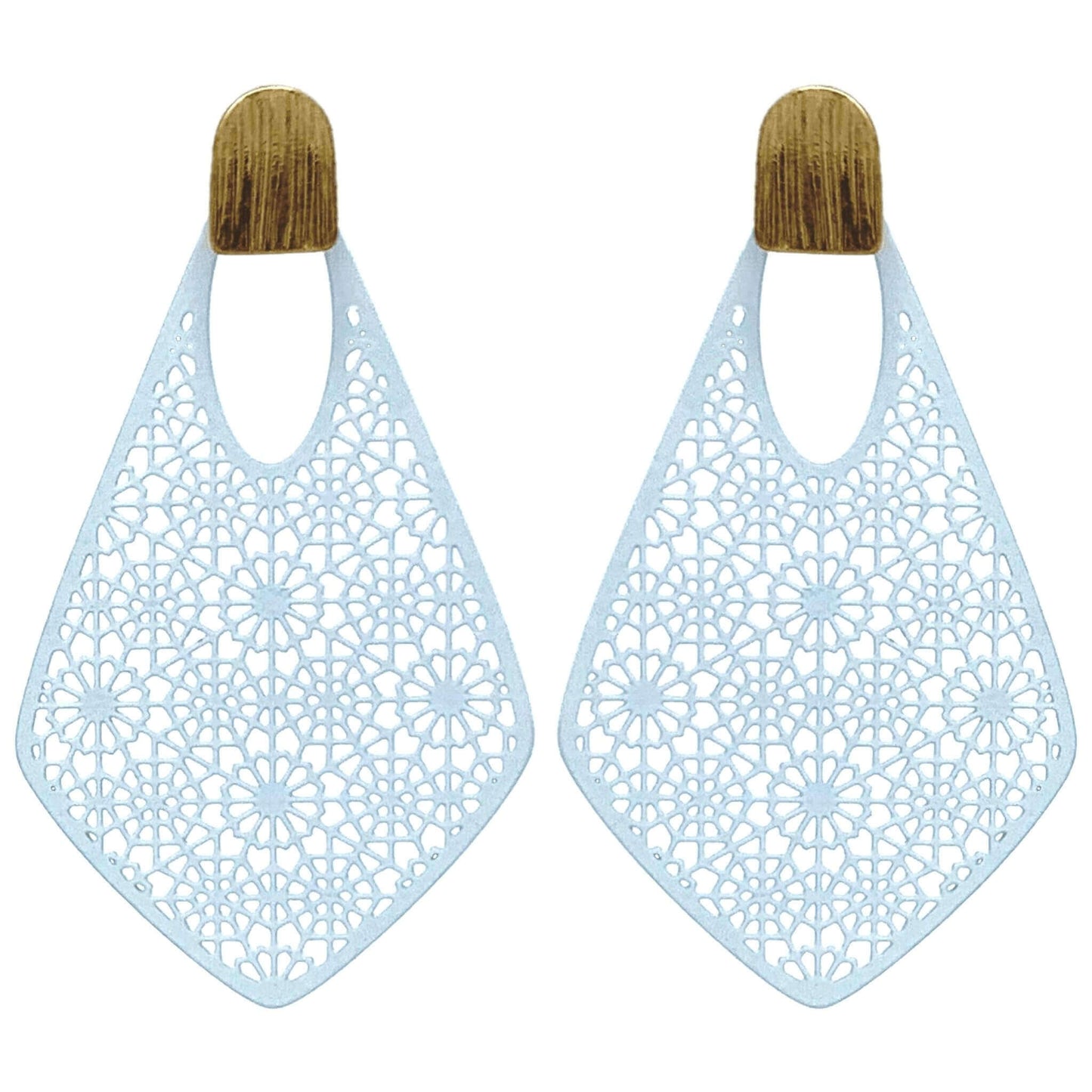 White Filigree Teardrop Stud Earrings - Costume Fashion Jewelry