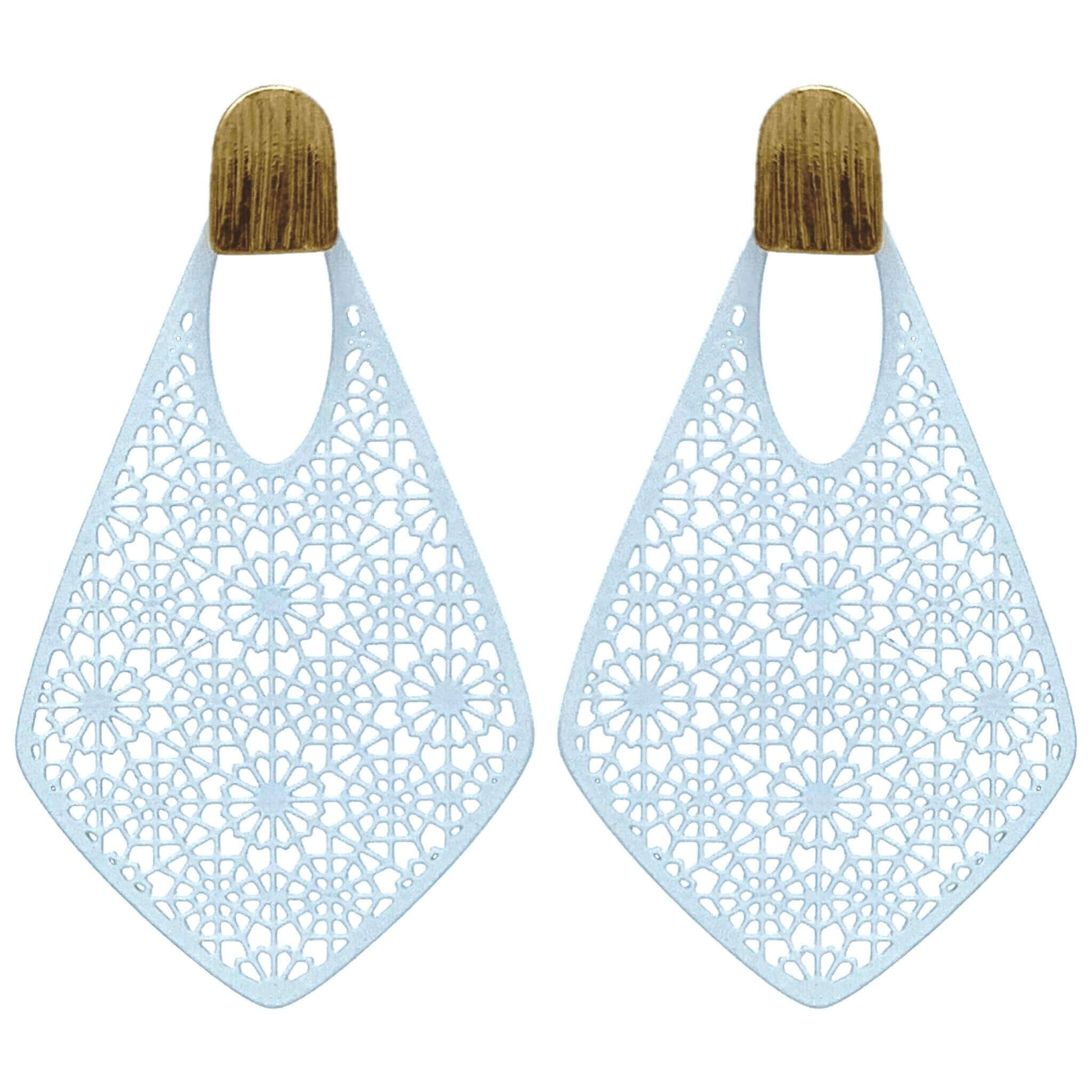 White Filigree Teardrop Stud Earrings - Costume Fashion Jewelry